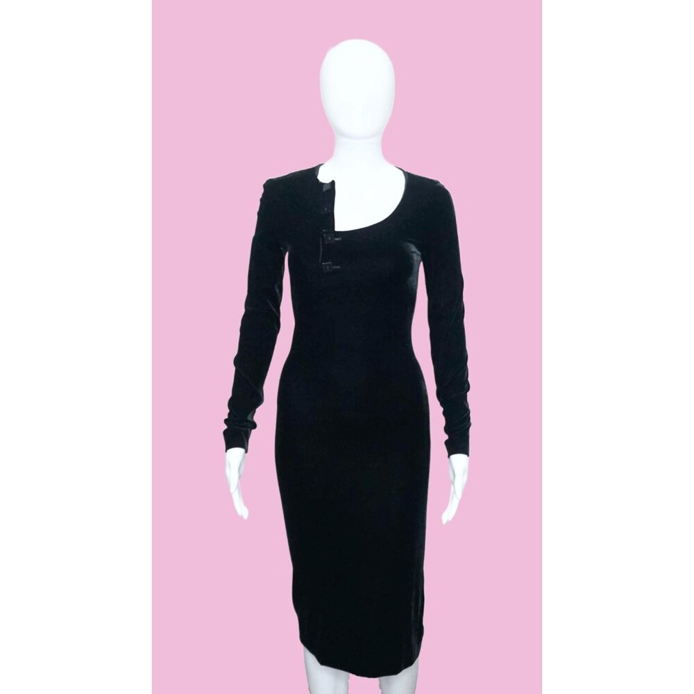 1990s-Y2K JEAN PAUL GAULTIER Femme J.P.G. Black Velvet Long Sleeve Wiggle Dress